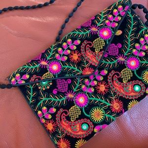 Neon embroidered clutch